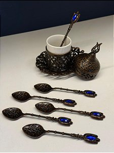 Jogo de Colheres - Turcas - Metal - Cobre e Azul