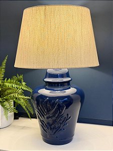 Abajur - Cerâmica - Coral - Azul com Cúpula