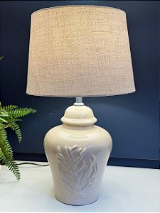 Abajur - Cerâmica - Coral - Bege com Cúpula