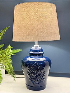 Abajur - Cerâmica - Coral - Azul com Cúpula