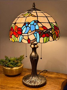 Abajur Tiffany - Vitral - Ouro Velho - Pássaros