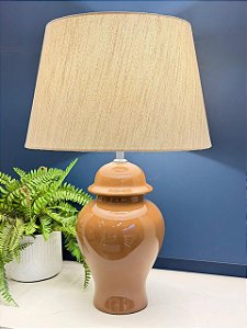 Abajur - Cerâmica - Marrom com Cúpula