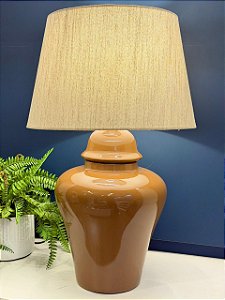 Abajur - Cerâmica - Marrom com Cúpula