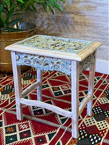 Mesa Madeira Entalhada - Pátina - 40CM
