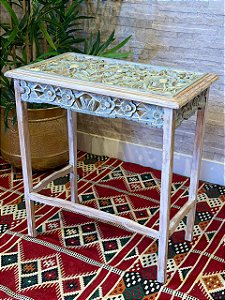 Mesa Madeira Entalhada - Pátina - 60CM