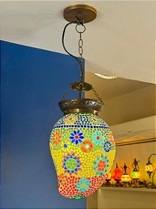 Luminária de Teto Metal e Vidro Colorido