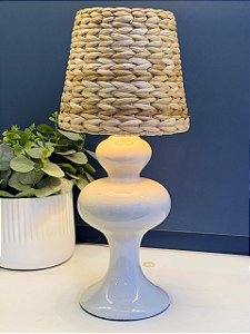 Abajur - Cerâmica - Off White com Cúpula de Palha