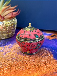 Porta Joias - Metal - Feito à mão - Vermelho e Dourado