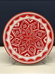 Prato de Parede Grande - Tunísia - Decorativo - Cerâmica - Pintado à mão - Vermelho