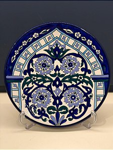 Prato de Parede Grande - Tunísia - Decorativo - Cerâmica - Pintado à mão - Azul e Lilás