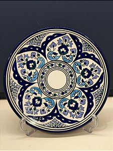 Prato de Parede Grande - Tunísia - Decorativo - Cerâmica - Pintado à mão - Azul e Lilás