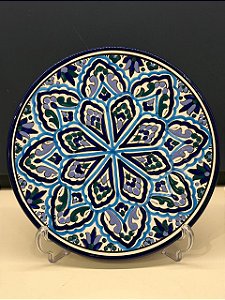 Prato de Parede Grande - Tunísia - Decorativo - Cerâmica - Pintado à mão - Azul e Lilás
