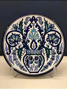 Prato de Parede Grande - Tunísia - Decorativo - Cerâmica - Pintado à mão - Azul e Lilás