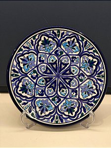 Prato de Parede Grande - Tunísia - Decorativo - Cerâmica - Pintado à mão - Azul e Lilás
