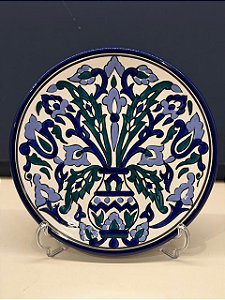 Prato de Parede Médio - Tunísia - Decorativo - Cerâmica - Pintado à mão - Azul, Verde e Lilás