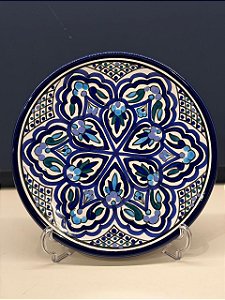 Prato de Parede Médio - Tunísia - Decorativo - Cerâmica - Pintado à mão - Azul, Lilás, Verde