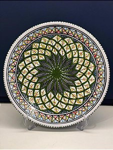 Prato de Parede - Tunísia - Decorativo - Cerâmica - Pintado à mão - Verde e Colorido