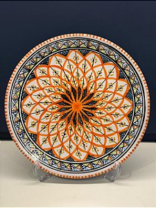 Prato de Parede - Tunísia - Decorativo - Cerâmica - Pintado à mão - Laranja e Colorido