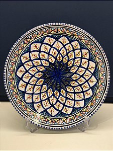 Prato de Parede - Tunísia - Decorativo - Cerâmica - Pintado à mão - Azul e Colorido