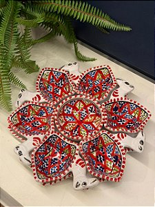 Petisqueira com Prato - Cerâmica - Tunísia - Camelo - Pintado à mão - Vermelha e Colorido