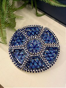 Petisqueira com Prato - Cerâmica - Tunísia - Pintado à mão - Azul e Colorido