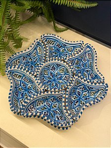Petisqueira com Prato - Cerâmica - Tunísia - Pintado à mão - Azul Claro