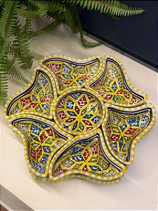 Petisqueira com Prato - Cerâmica - Tunísia - Pintado à mão - Amarelo e Colorido