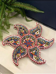 Petisqueira com Prato - Cerâmica - Tunísia - Pintado à mão - Vermelho e Colorido