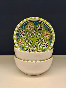 Bowl - Cerâmica - Tunísia - Tamanho Pequeno - Verde Claro e Colorido