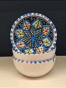 Bowl - Cerâmica - Tunísia - Tamanho Pequeno - Azul Claro e Colorido
