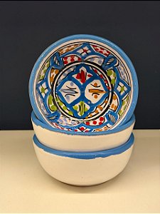 Bowl - Cerâmica - Tunísia - Tamanho Pequeno - Azul Claro e Colorido