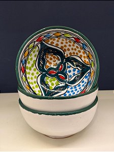 Bowl - Cerâmica - Tunísia - Tamanho Médio - Verde e Colorido