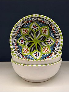 Bowl - Cerâmica - Tunísia - Tamanho Grande - Verde Claro e Colorido