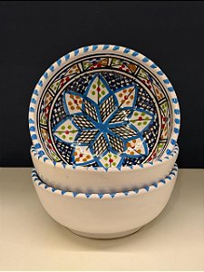 Bowl - Cerâmica - Tunísia - Tamanho Grande - Azul Claro e Colorido
