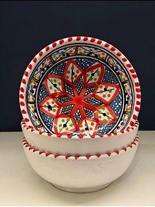 Bowl - Cerâmica - Tunísia - Tamanho Grande - Vermelho e Colorido