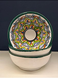 Bowl - Cerâmica - Tunísia - Tamanho Grande - Verde e Colorido