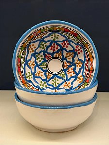 Bowl - Cerâmica - Tunísia - Tamanho Grande - Azul Claro e Colorido