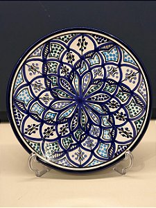 Prato de Parede Médio - Tunísia - Decorativo - Cerâmica - Pintado à mão - Azul