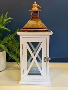 Lanterna - Madeira e Metal - Branco e Rose Gold - 40CM