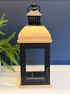 Lanterna - Madeira e Metal - Preto - 41CM