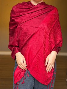Pashmina de Viscose - Estampada - Vinho e Vermelho