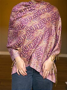 Pashmina de Viscose - Estampada - Dupla Face - Lilás e Bege
