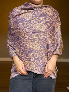 Pashmina de Viscose - Estampada - Dupla Face - Lilás e Bege