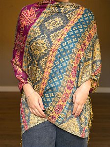 Pashmina de Viscose - Estampada - Azul e Colorido