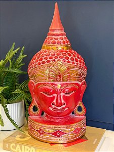 Cabeça Buda - Madeira - Vermelho e Dourado