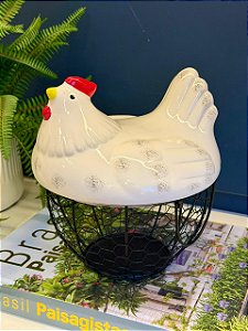 Galinha Decorativa - Porta ovos - Cerâmica - Branco - 23CM