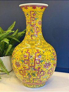 Vaso - Cerâmica - Amarelo e Colorido - 46CM