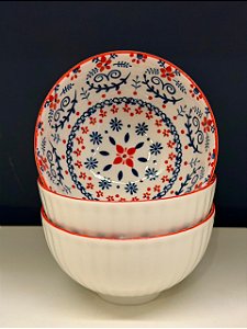 Bowl - Cerâmica - Vermelho e Azul - Tamanho Médio