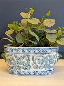 Cachepot em Cerâmica - Azul, Verde e Branco