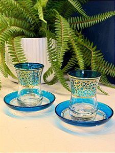 Copo Turco - Pares - Vidro Turquia - Azul e Dourado